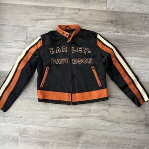 VTG Harley Davidson Cafe Racer Motorcycle Jacket Womens Large Nylon Leather Trim